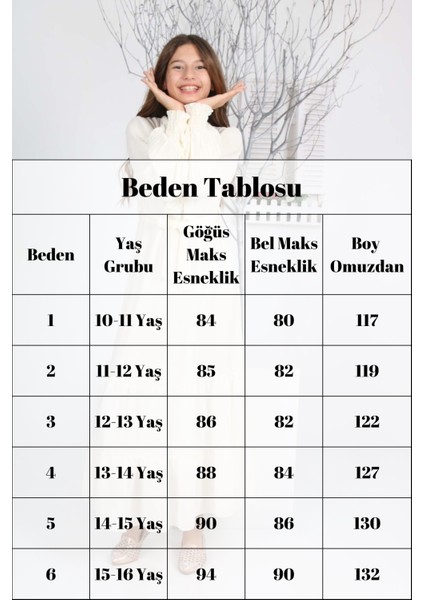 Kız Çocuk Uzun Astarlı Şifon Krem Tesettür ELBISE-ELB-0033