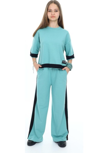 Kız Çocuk Pamuk Oversize Yarım Kol Alt-Üst Eşofman Takım-AÜT-0008