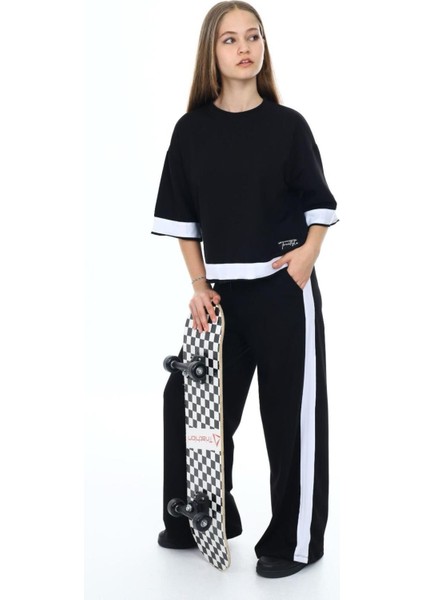 Kız Çocuk %100 Pamuk Oversize Yarım Kol Alt-Üst Eşofman Takım-AÜT-0008 modelleri