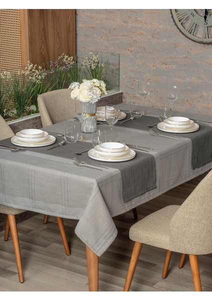 Antique Jasmine Gri Keten Masa Örtüsü