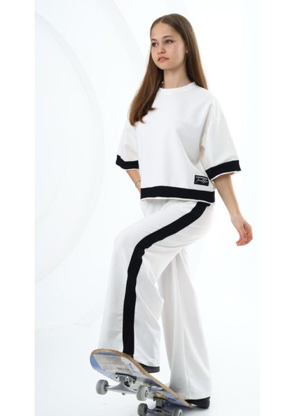 Kız Çocuk %100 Pamuk Oversize Yarım Kol Alt-Üst Eşofman Takım-AÜT-0008