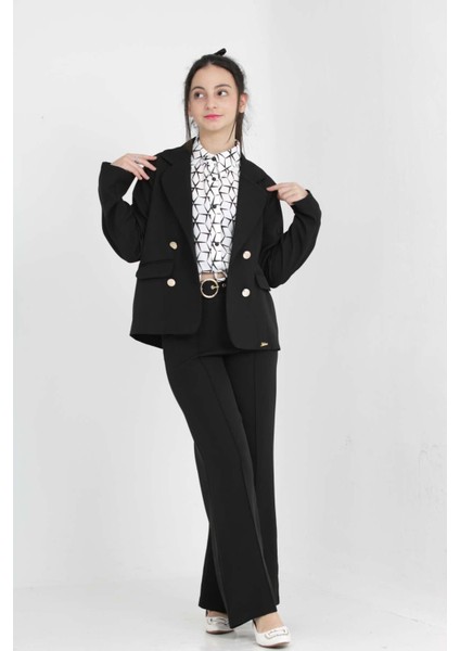 Kız Çocuk 3'lü Set Takım Kombin Blazer Ceket-Bluz-Pantolon Bayramlık Özel Gün Takım ELBISE-TKM-0003