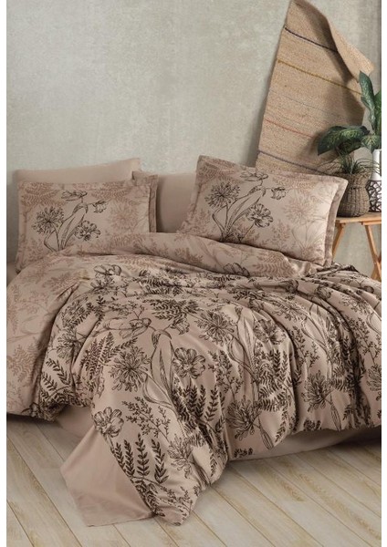 Saten Çift Kişilik Nevresim Takımı Le Pala V1 - Kahve indirimleri