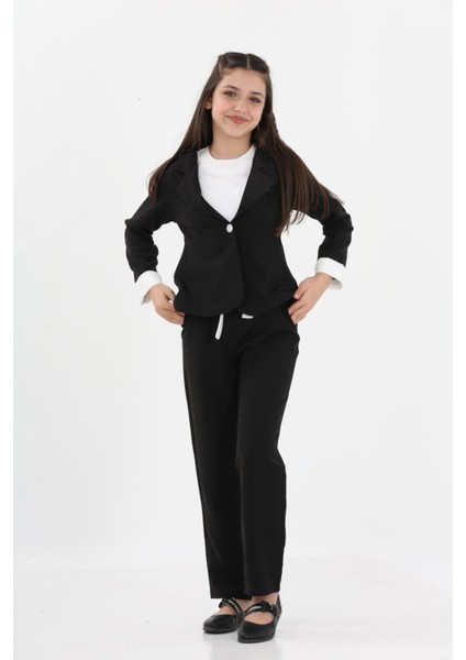 Kız Çocuk Blazer Ceket Pantolon Bluz 3 lü Takım-TKM-0002