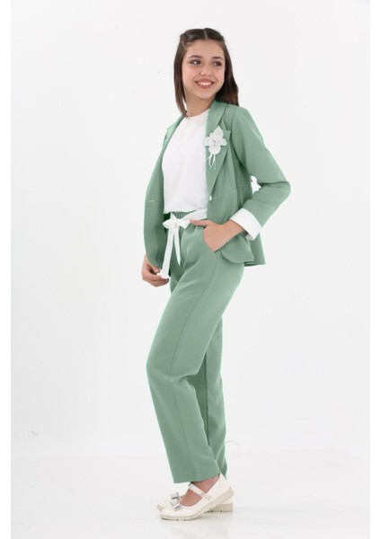 Kız Çocuk Üçlü Set Blazer Ceket Bluz Pantolon Takım Elbise-TKM-0002