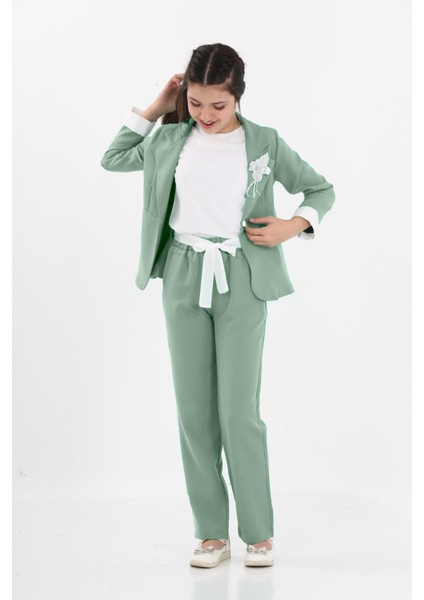 Kız Çocuk Üçlü Set Blazer Ceket Bluz Pantolon Takım Elbise-TKM-0002