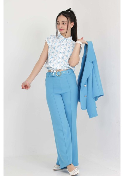 Kız Çocuk 3'lü Set Takım Kombin Blazer Ceket-Bluz-Pantolon Bayramlık Özel Gün Takım ELBISE-TKM-0003