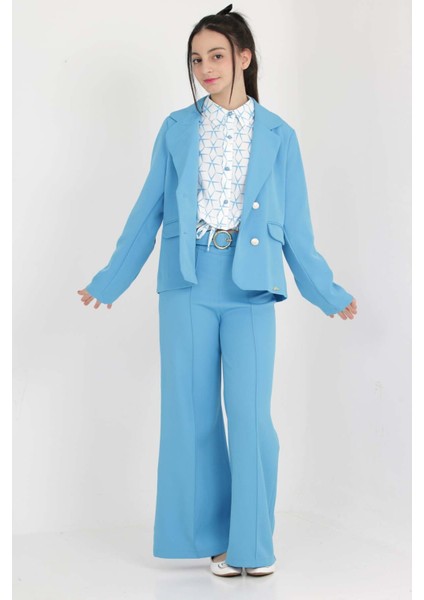 Kız Çocuk 3'lü Set Takım Kombin Blazer Ceket-Bluz-Pantolon Bayramlık Özel Gün Takım ELBISE-TKM-0003 fiyatları