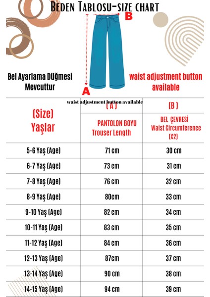 Çocuk Kargo Cep Yüksek Bel Wide Leg Kot Pantolon-Pnt-0038