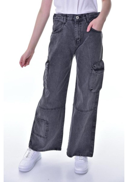 Çocuk Kargo Cep Yüksek Bel Wide Leg Kot PANTOLON-PNT-0038