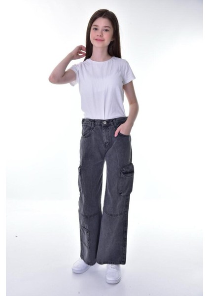 Çocuk Kargo Cep Yüksek Bel Wide Leg Kot PANTOLON-PNT-0038