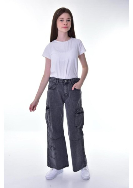 Çocuk Kargo Cep Yüksek Bel Wide Leg Kot PANTOLON-PNT-0038