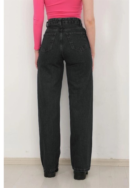 Kız Çocuk Denim Bol Paça Yüksek Bel Kot PANTOLON-PNT-0035