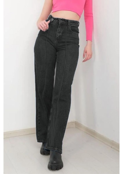 Kız Çocuk Denim Bol Paça Yüksek Bel Kot PANTOLON-PNT-0035