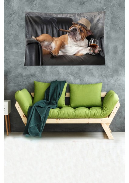 Keyifçi Evcil Köpek Leke Tutmaz Kadife Dokulu Kumaş Duvar Örtüsü Duvar Halısı Tapestry