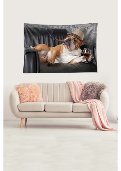 Keyifçi Evcil Köpek Leke Tutmaz Kadife Dokulu Kumaş Duvar Örtüsü Duvar Halısı Tapestry