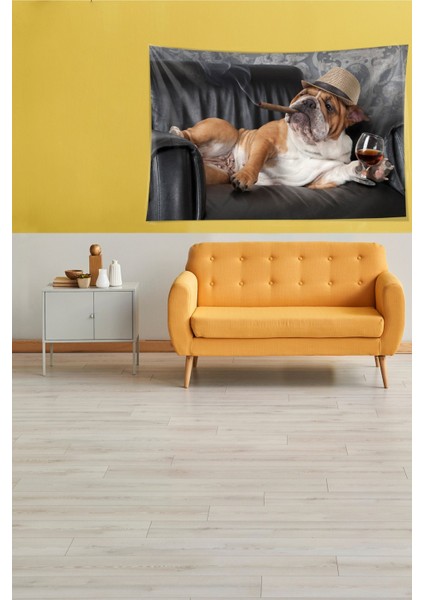 Keyifçi Evcil Köpek Leke Tutmaz Kadife Dokulu Kumaş Duvar Örtüsü Duvar Halısı Tapestry