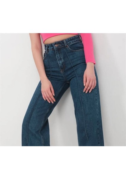 Kız Çocuk Denim Bol Paça Yüksek Bel Kot Pantolon-Pnt-0035