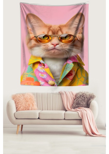 Gözlüklü Kedi Leke Tutmaz Kumaş Duvar Örtüsü Duvar Halısı Tapestry modelleri