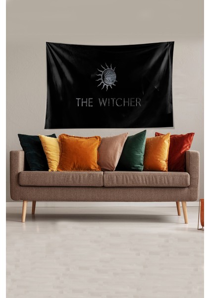 Siyah The Witcher Yazılı Leke Tutmaz Kadife Kumaş Duvar Örtüsü Duvar Halısı Tapestry