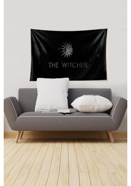 Siyah The Witcher Yazılı Leke Tutmaz Kadife Kumaş Duvar Örtüsü Duvar Halısı Tapestry