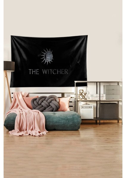 Siyah The Witcher Yazılı Leke Tutmaz Kadife Kumaş Duvar Örtüsü Duvar Halısı Tapestry