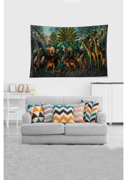 Çok Renkli Amazondaki Hayvanlar Alemi Leke Tutmaz Kadife Kumaş Duvar Örtüsü Duvar Halısı Tapestry fiyatları