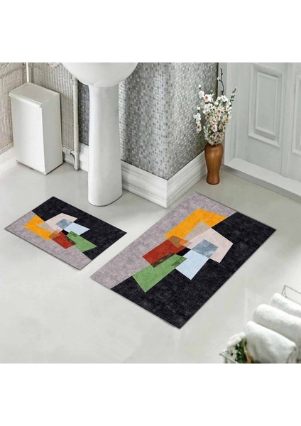 Banyo Halısı Ikili Klozet Takımı Kaymaz Tabanlı (60 cm x 100 cm + 40 cm x 60 cm )