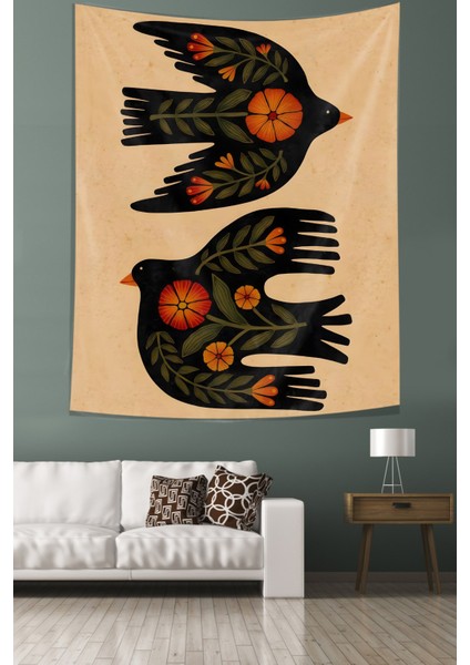 Uçan Kuşlar Çiçek Desen Leke Tutmaz Kumaş Duvar Örtüsü Duvar Halısı Tapestry fiyatları