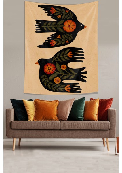 Uçan Kuşlar Çiçek Desen Leke Tutmaz Kumaş Duvar Örtüsü Duvar Halısı Tapestry modelleri