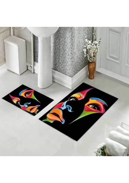 Banyo Halısı Ikili Klozet Takımı Kaymaz Tabanlı Banyo Paspas Takımı