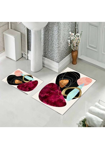 Banyo Halısı Ikili Klozet Takımı Kaymaz Tabanlı (60 cm x 100 cm + 40 cm x 60 cm )