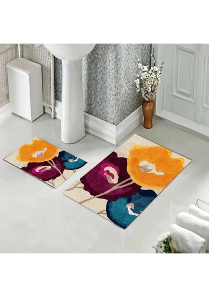 Banyo Halısı Ikili Klozet Takımı Kaymaz Tabanlı (60 cm x 100 cm + 40 cm x 60 cm )