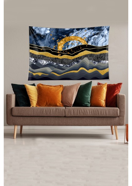 Gezegenler Astronot Satürn Leke Tutmaz Kadife Dokulu Kumaş Duvar Örtüsü Duvar Halısı Tapestry