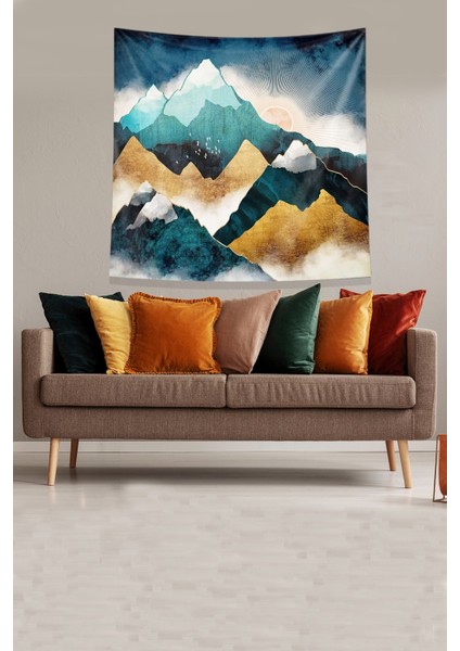Mavi Dağın Ardındaki Güneş Leke Tutmaz Kadife Kumaş Duvar Örtüsü Duvar Halısı Tapestry fiyatları