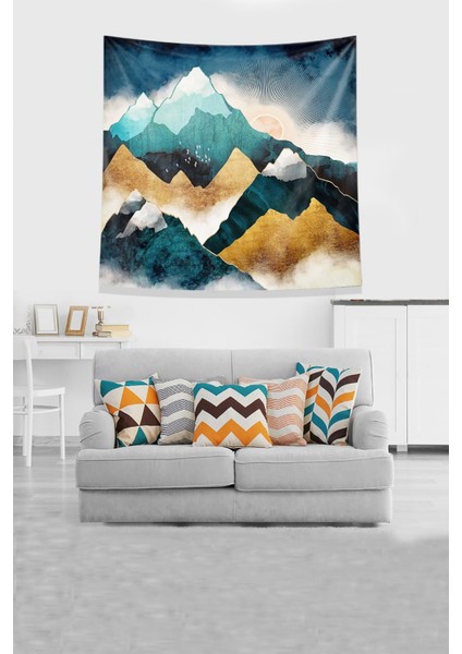 Mavi Dağın Ardındaki Güneş Leke Tutmaz Kadife Kumaş Duvar Örtüsü Duvar Halısı Tapestry modelleri