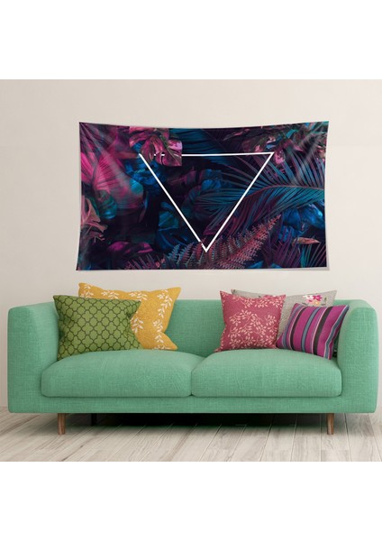 Renkli Tropikal Yaprak Üçgenli Leke Tutmaz Kadife Dokulu Kumaş Duvar Örtüsü Duvar Halısı Tapestry