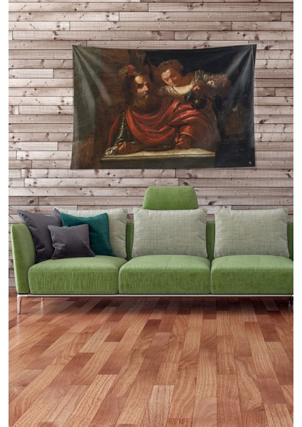 Çok Renkli Kadeh Doldurma Desenli Leke Tutmaz Kadife Kumaş Duvar Örtüsü Duvar Halısı Tapestry