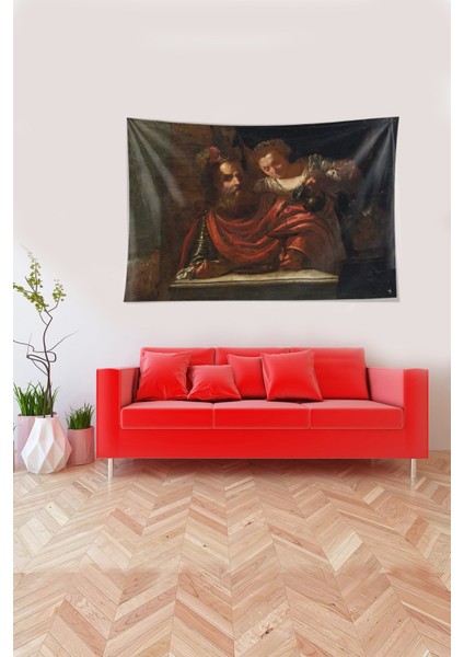 Çok Renkli Kadeh Doldurma Desenli Leke Tutmaz Kadife Kumaş Duvar Örtüsü Duvar Halısı Tapestry