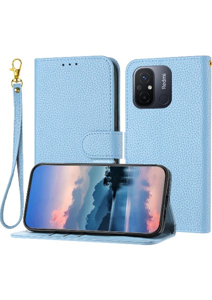 Xiaomi Redmi 12C Pu Deri Için Litchi Desen Çevirme Folyo Telefon Kılıfı (Yurt Dışından)