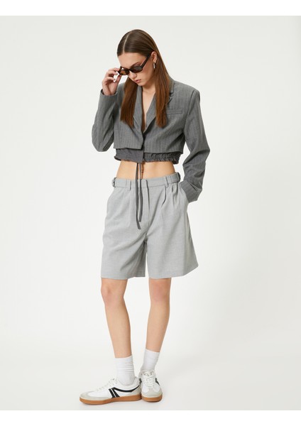 Crop Blazer Ceket Bel Detaylı Bağlamalı Kruvaze Ters Yaka fiyatları