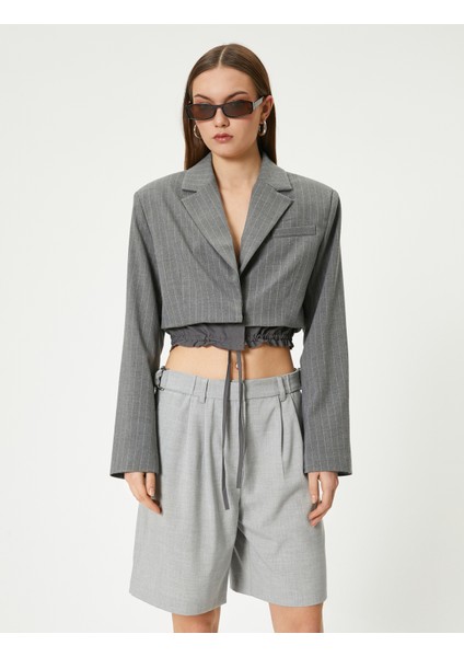 Crop Blazer Ceket Bel Detaylı Bağlamalı Kruvaze Ters Yaka modelleri