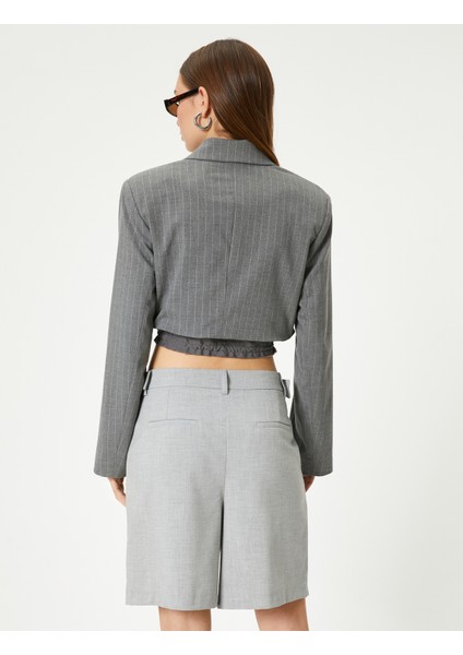 Crop Blazer Ceket Bel Detaylı Bağlamalı Kruvaze Ters Yaka fırsatları