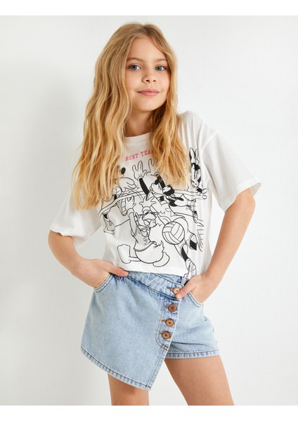 Crop Tişört Mickey Mouse Minnie Mouse Lisanslı Kısa Kollu