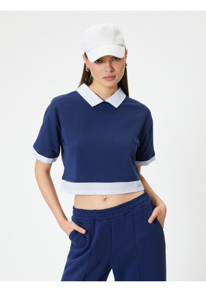 Polo Yaka Tişört Crop Kısa Kollu Çift Kumaş Kullanımlı Kısa Kollu modelleri