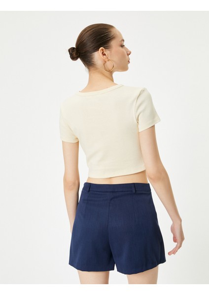 Crop Monaco Tişört Kısa Kollu Bisiklet Yaka Pamuklu Slim Fit