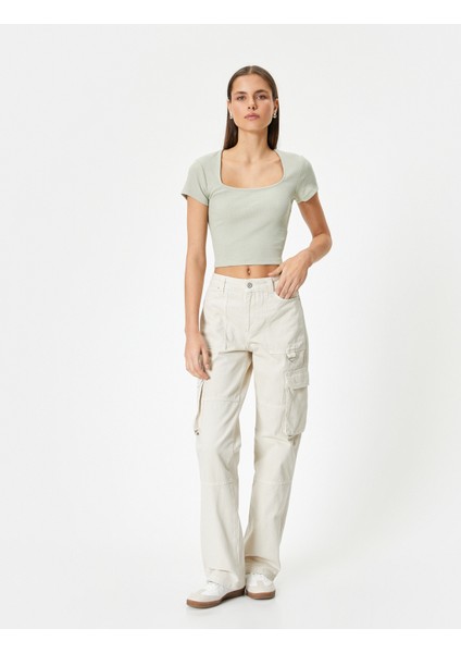 Sırt Dekolteli Tişört Crop Kısa Kollu Fitilli Slim Fit fiyatları