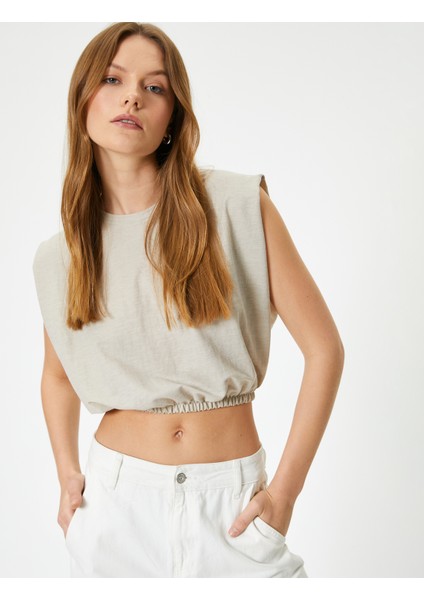 Crop Bluz Bisiklet Yaka Kolsuz Beli Lastikli