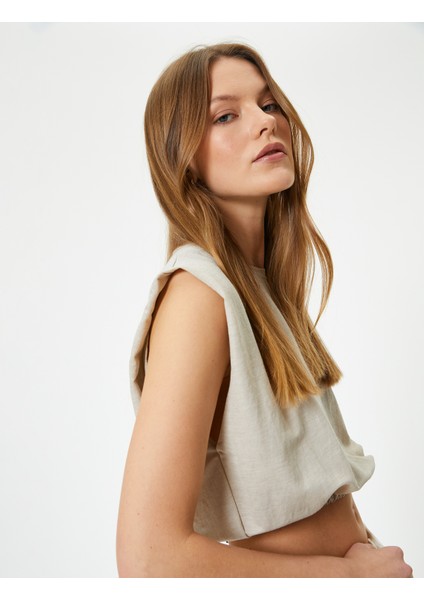 Crop Bluz Bisiklet Yaka Kolsuz Beli Lastikli fiyatları