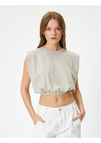 Crop Bluz Bisiklet Yaka Kolsuz Beli Lastikli modelleri